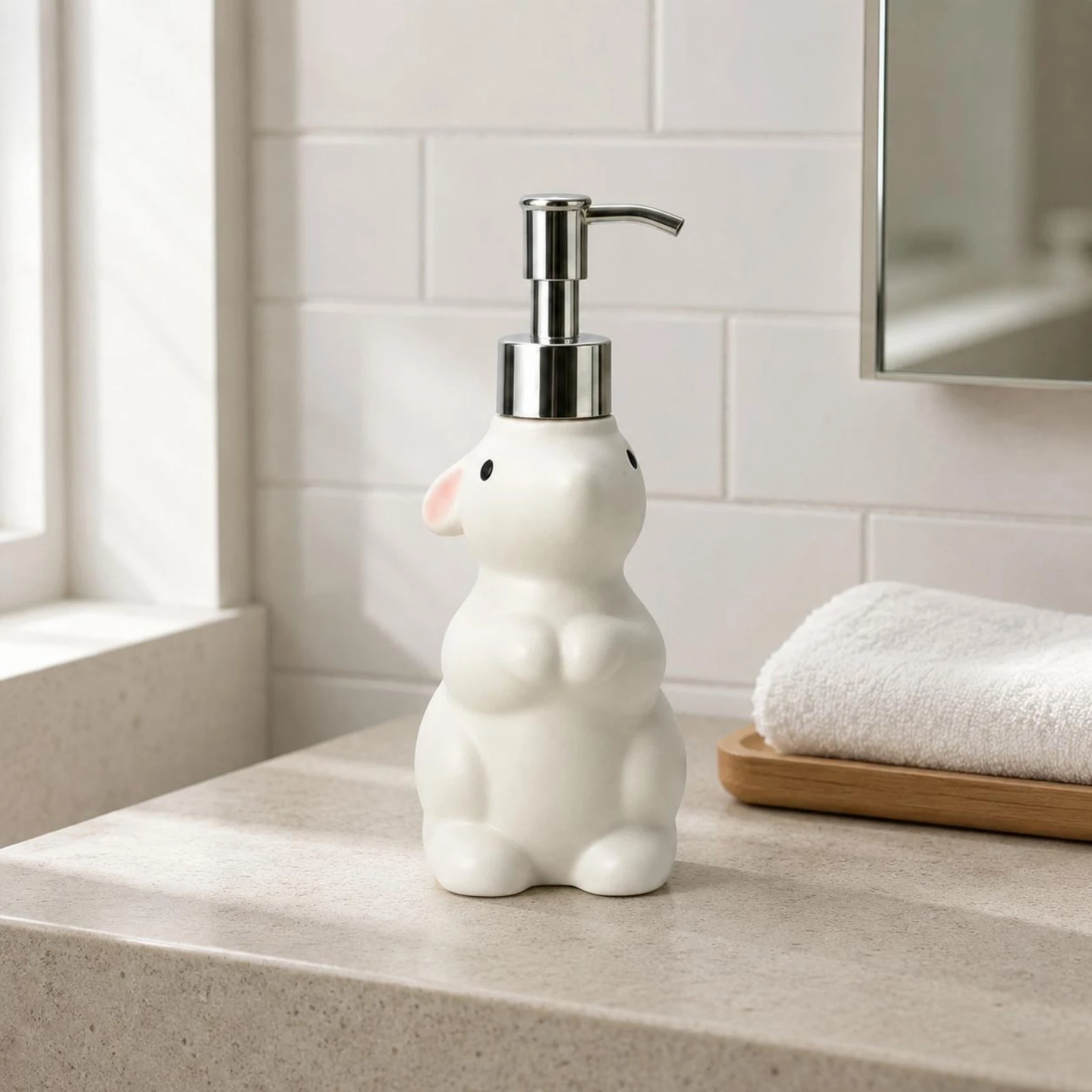 Bunny Soap Dispenser Lightweight Bunny Pump Bottle Bathroom Accessory White for Sink