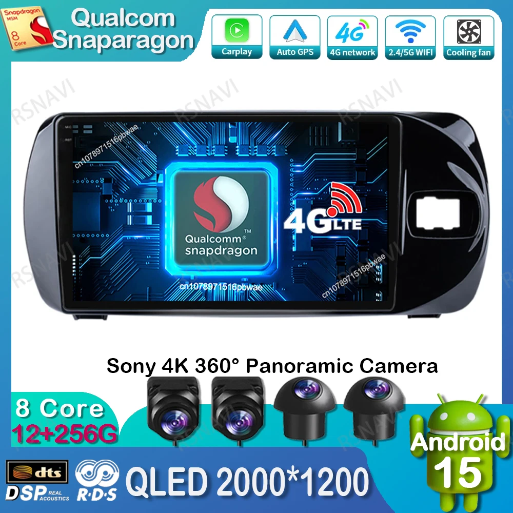 

Android 15 Car Radio For Toyota Vitz 3 XP 130 2014 - 2019 Navigation QLED GPS BT 5G WIFI DSP Autoradio Head Unit Qualcomm DVD