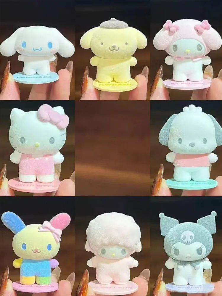 Sanrio Flocking แม่เหล็กตุ๊กตาการสร้างแบบจําลองเครื่องประดับ Kitty Melody Kuromi Usahana Dopamine ลายสก๊อตอะนิเมะรูปตุ๊กตา Kawaii ของเล่นเด็กของขวัญ