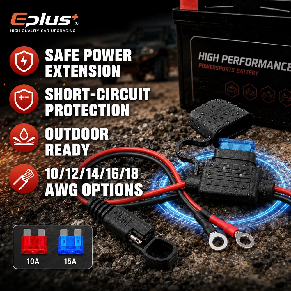 Eplus 10-18AWG 60cm Battery Connection Harness SAE to O Ring Terminal with Built-in Fuse Block for 12V 24V Vehicle & Boat view 4
