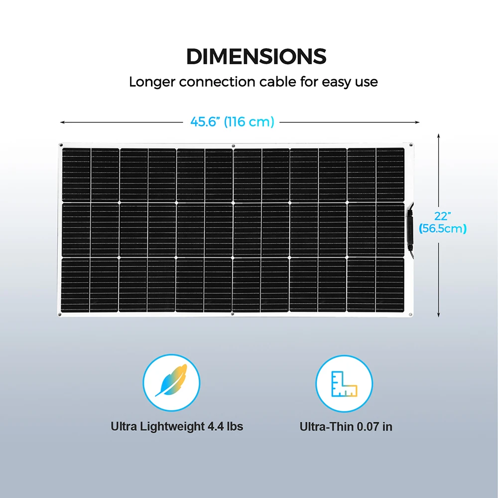 150W-600W Semi-Flexible Monolithic Monocrystalline Solar Panel Kit, 19.8V PV Module, 12V/24V/36V Off-Grid Battery Charger for RV