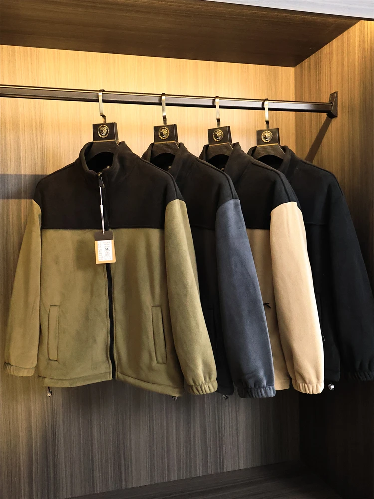 

Men's Thiened Fce Jaet Pure Color Stand Collar Hooded Sweatirt Autumn Winter Faion Casual Outerwear Coat