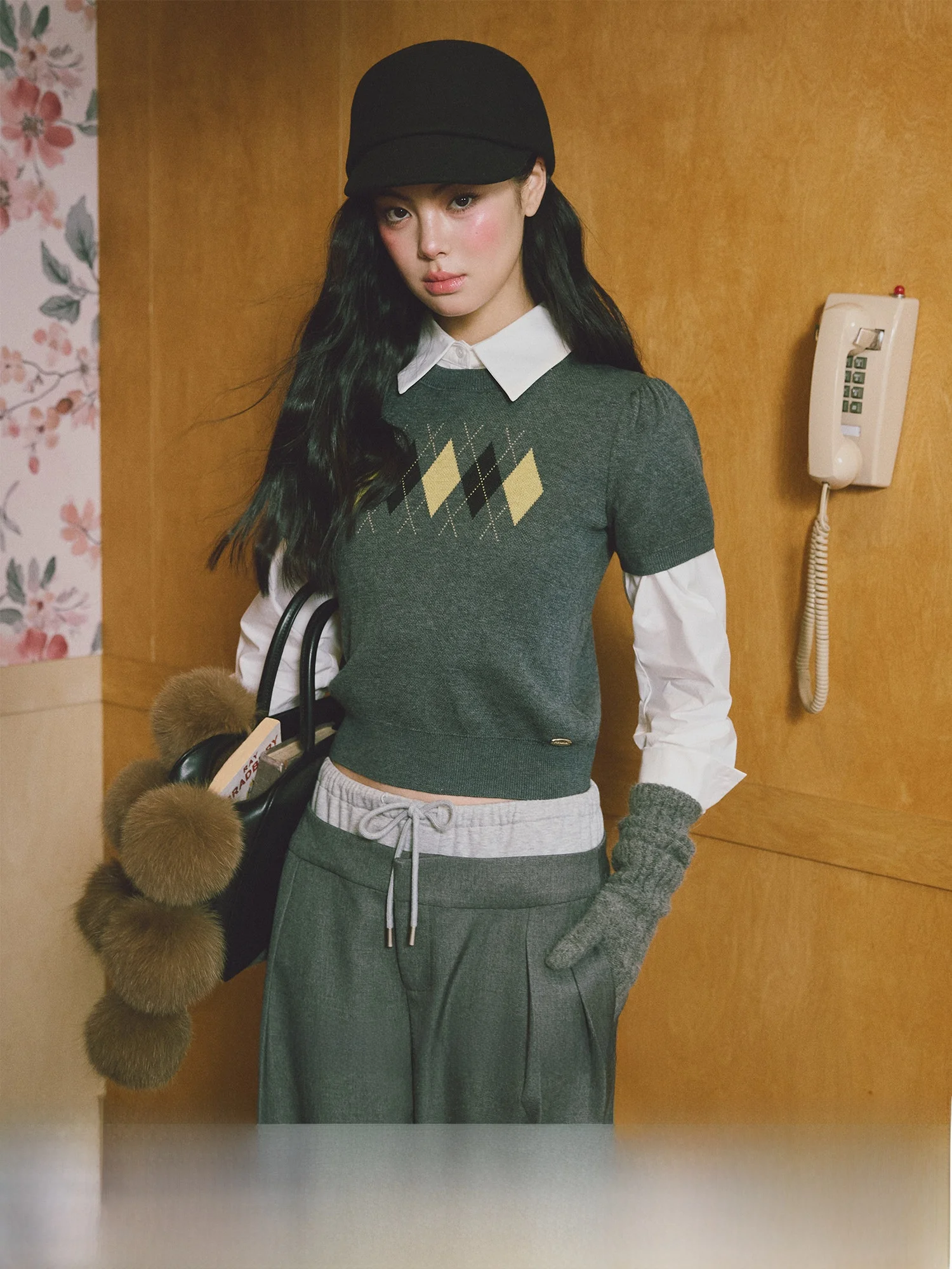 

La Lune Du Ciel Vintage Color Blo ort Sve Knitted Sweater Women's round Ne Bubble Sve Wool Blend Geometric Pattern