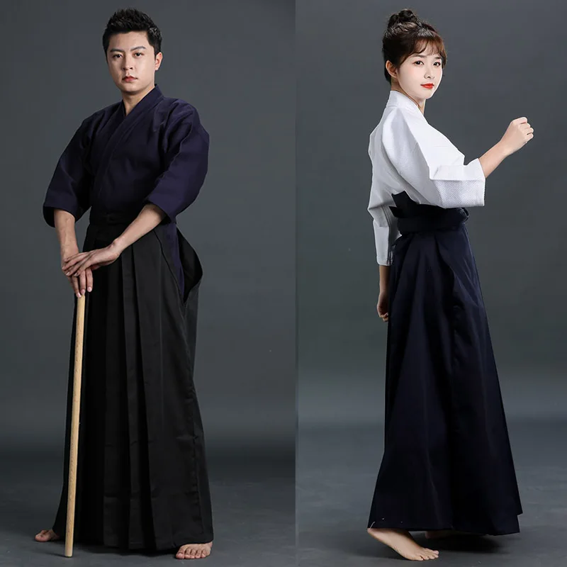 Aikido Gi Uniform Cotton Hapkido Pants Kendo Hakama Black Deep Blue White Japanese Samurai Traditional Keikogi