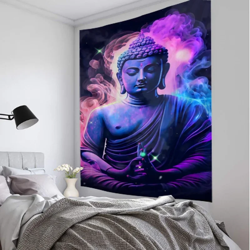 Religious Buddha Lotus tapestry wall hanging psychedelic wall art decoration Buddha statue sculpture living room home decorat #