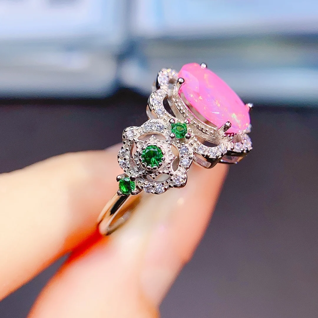 Vintage Pink Opal Engagement Ring Sterling Silver October Birthstone Ring Unique Opal Ring Birthday Gift For Women - view 5