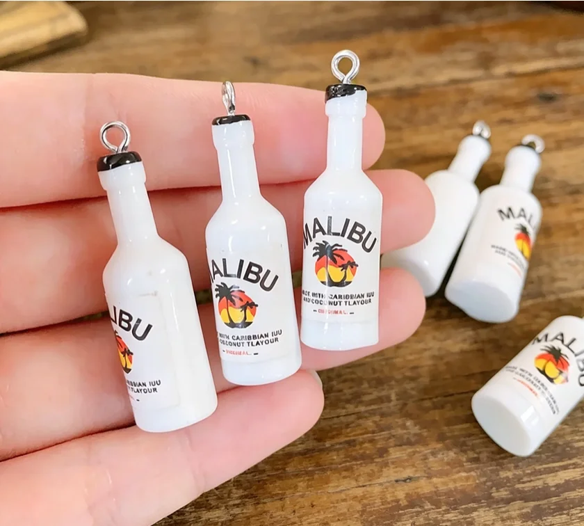 10Pcs Kawaii 3D Malibu Bottle Resin Charms, Cute Coconut Rum Drink Pendants for DIY Earrings Keychain Jewelry Crafts
