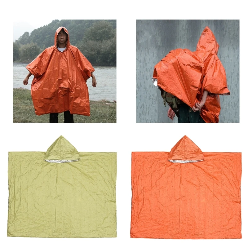 Waterproof Rain Poncho Double-sided Raincoats Emergency Camping Hiking Hooded Coat for Outdoor Activities Reusable Raincoats