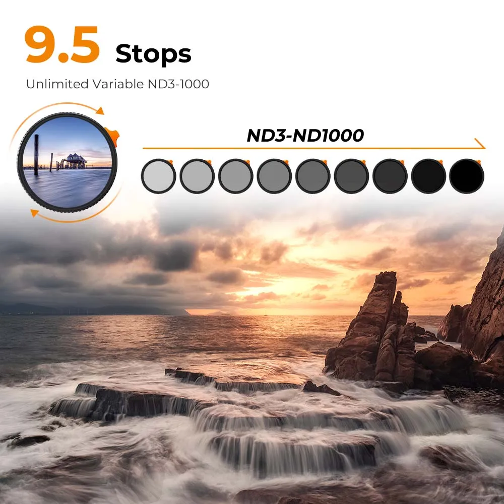 K&F Concept Nano-X ND3~ND1000 Adjustable ND Filter HD Waterproof Anti-Reflection Green Film 49-82mm Neutral Density Lens Filter