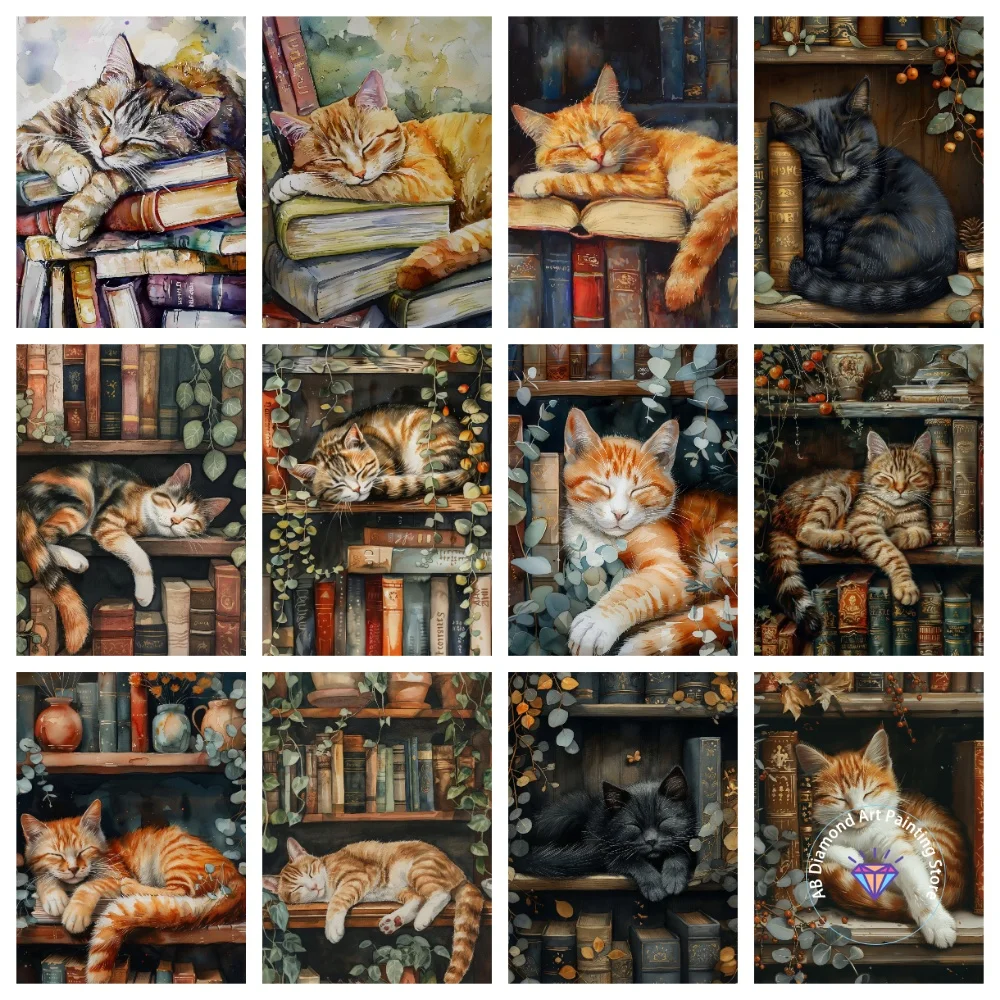 

Cute Cat and Book AB Diamond Painting Kit Square Round Diamond 5D DIY Cross Embroidery Handmade Art Exquisite Gift Home Decor