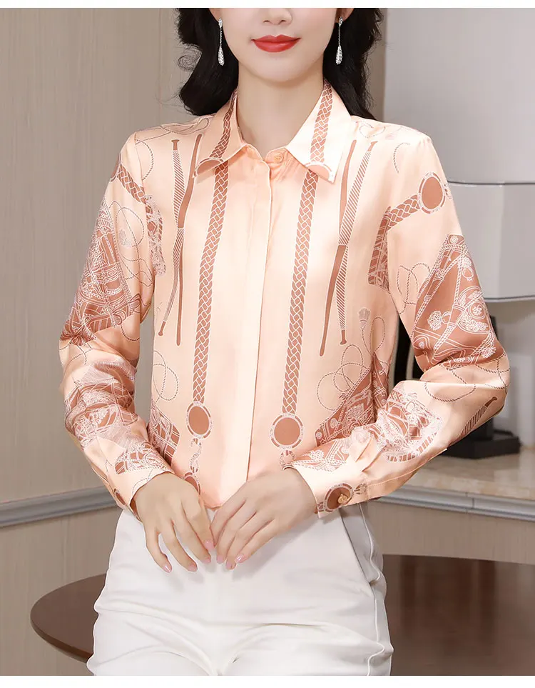 ZAROY Chain Printed Luxury Women Shirt Long Sleeve Lapel Button-up Slim Female Shirt Elegant OL Blouses Streetwear Camisas Blusa