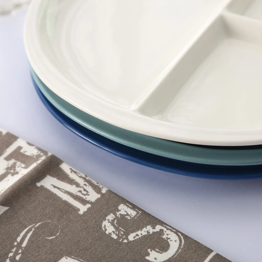 

Round Bone China Ceramic Plate 8 Inch Three Compartments Porcelain Steak Breakfast Dish Tableware Round Ceramic Plates