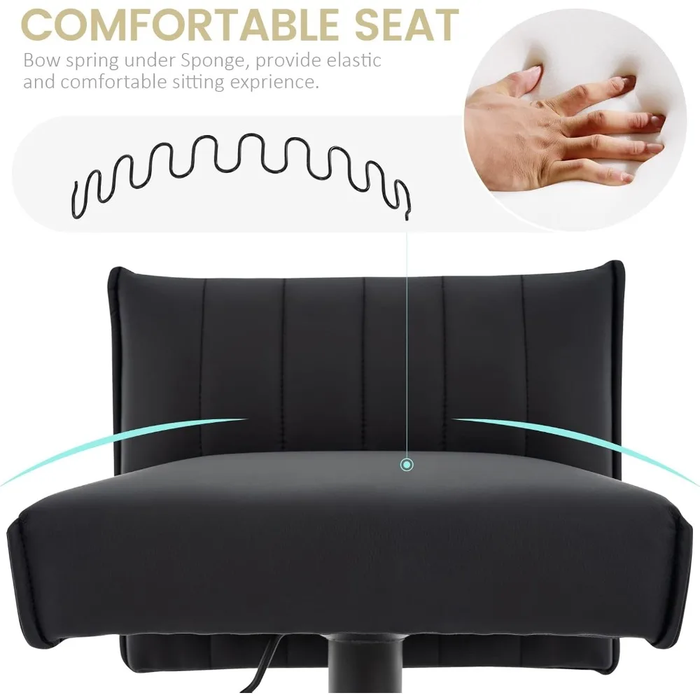 Adjustable Swivel PU Leather Bar Stool with Cushioned Seat and Low Backrest for Counter Height