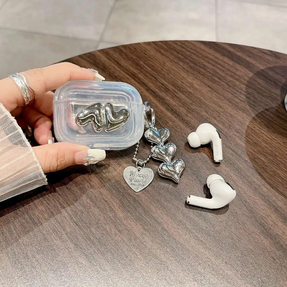 Funda protectora de auriculares Ins 3D Love Heart para Apple AirPods Pro 2, cubierta transparente para AirPods 3, caja inalámbrica con llavero