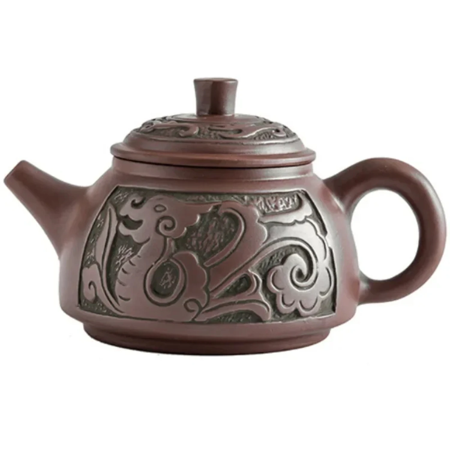 Large Capacity Antique Purple Sand Bronze Yixing Tea Pot with Dragon and Phoenix Design, Perfect for Large Soaked Flower Teas, 5