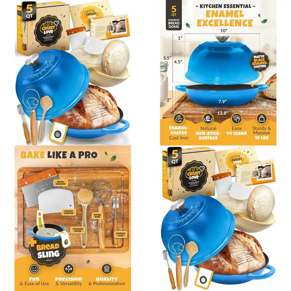 

Enamel Cast Iron Bread Dome - 5QT Sourdough Starter Kit with Accessories