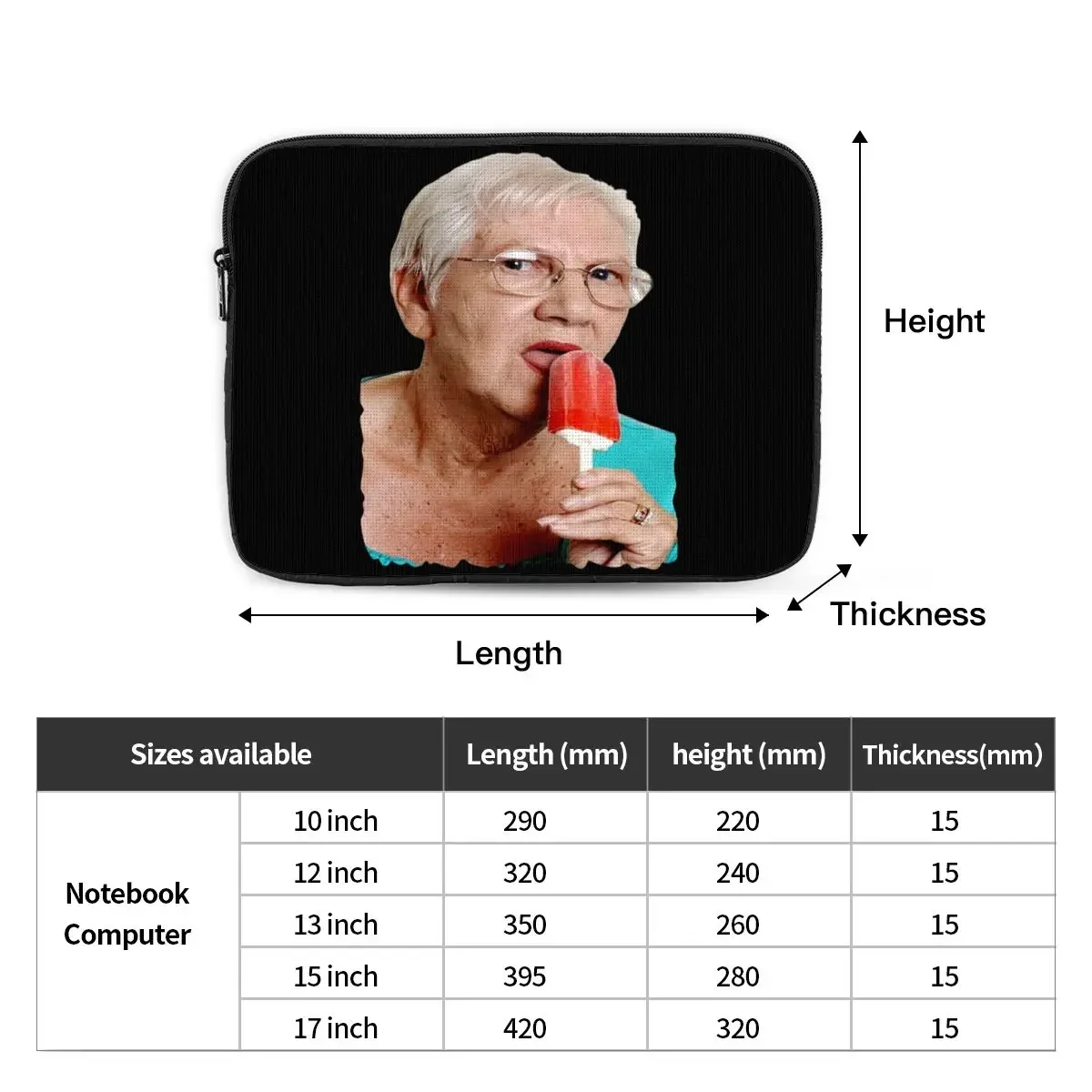 Grandma Granny Ice Cream Notebook Laptop Bag Case Pouch 10 12 13 15 17 Inch Notebook Sleeve Cover Bag Tablet Shockproof Case Bag