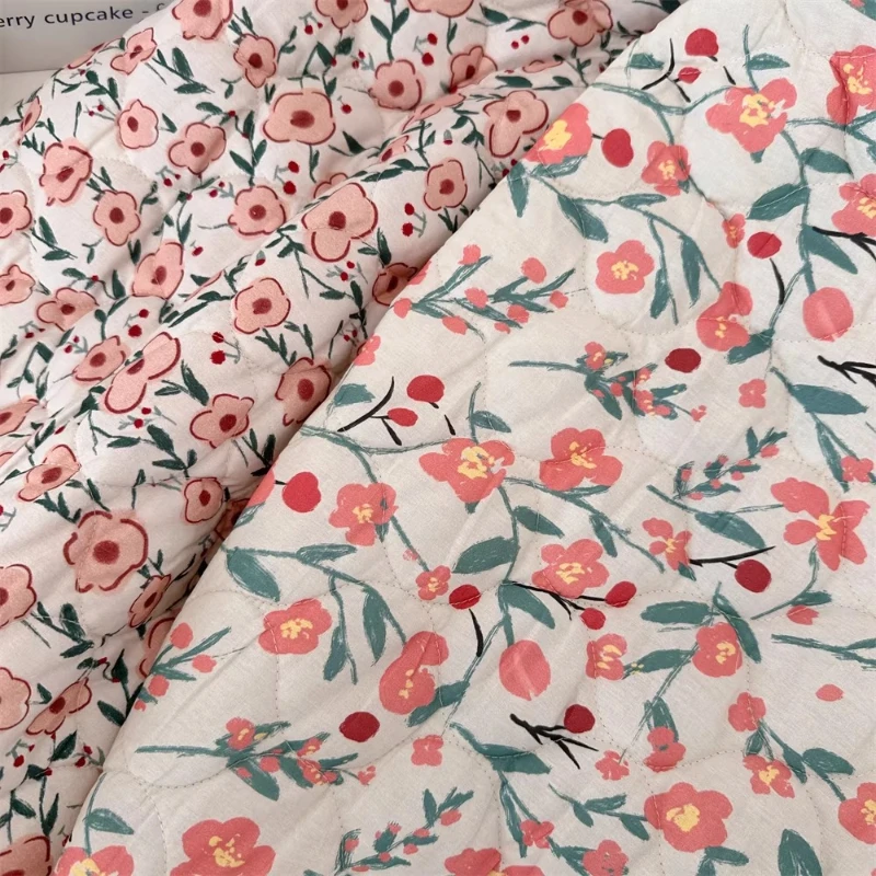 

Flower Quilted Fabric Colorful Pleated Cotton Pink Floral for Handmade DIY Bags,Clothing,Sewing Pillow,Spring Winter Material