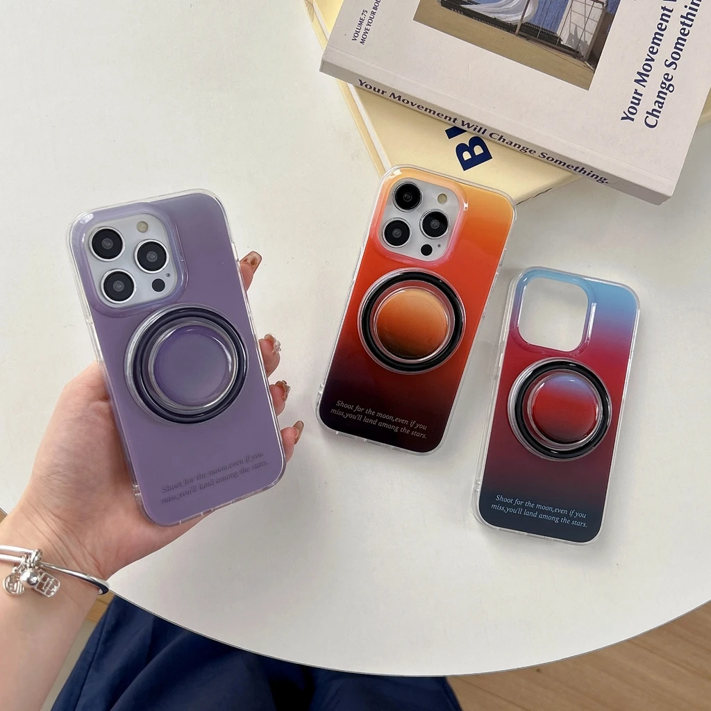 

Усовершенствованный простой чехол с градиентом цвета заката и держателем, магнитный чехол для телефона с беспроводной зарядкой для iPhone 16, 15, 14, 13 Pro Max