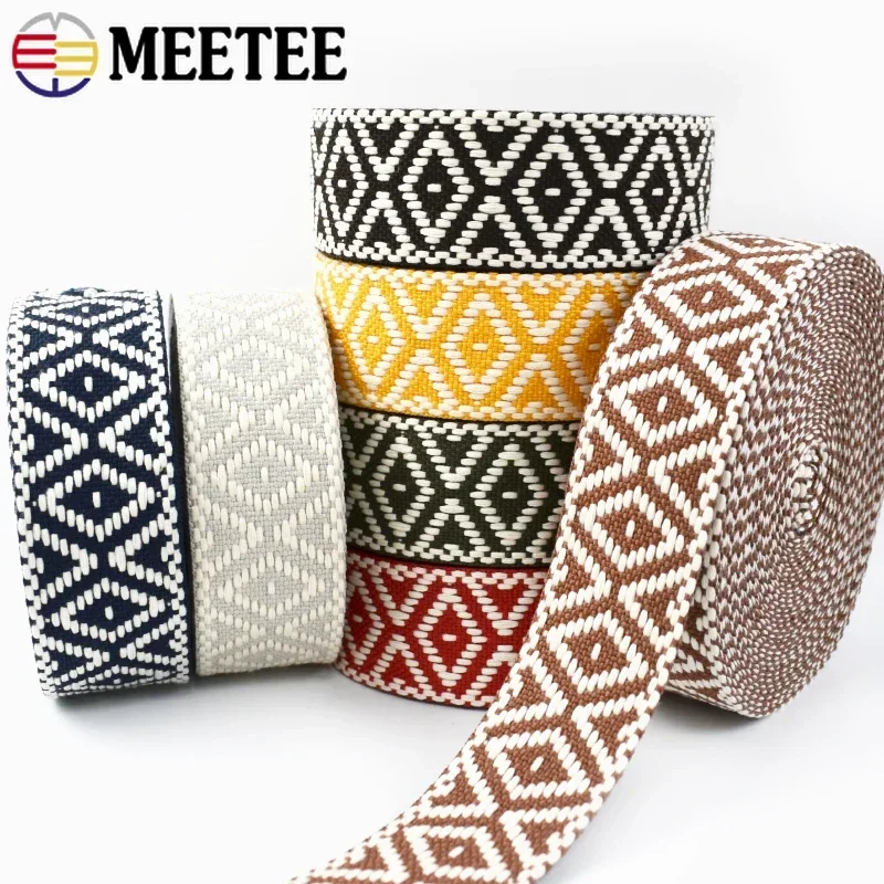 3/5/10M Meetee 38mm Jacquard Webbing Cotton Colorful Ribbon Tapes Bag Shoulder Straps Clothing Braid Tape DIY Sewing Accessories