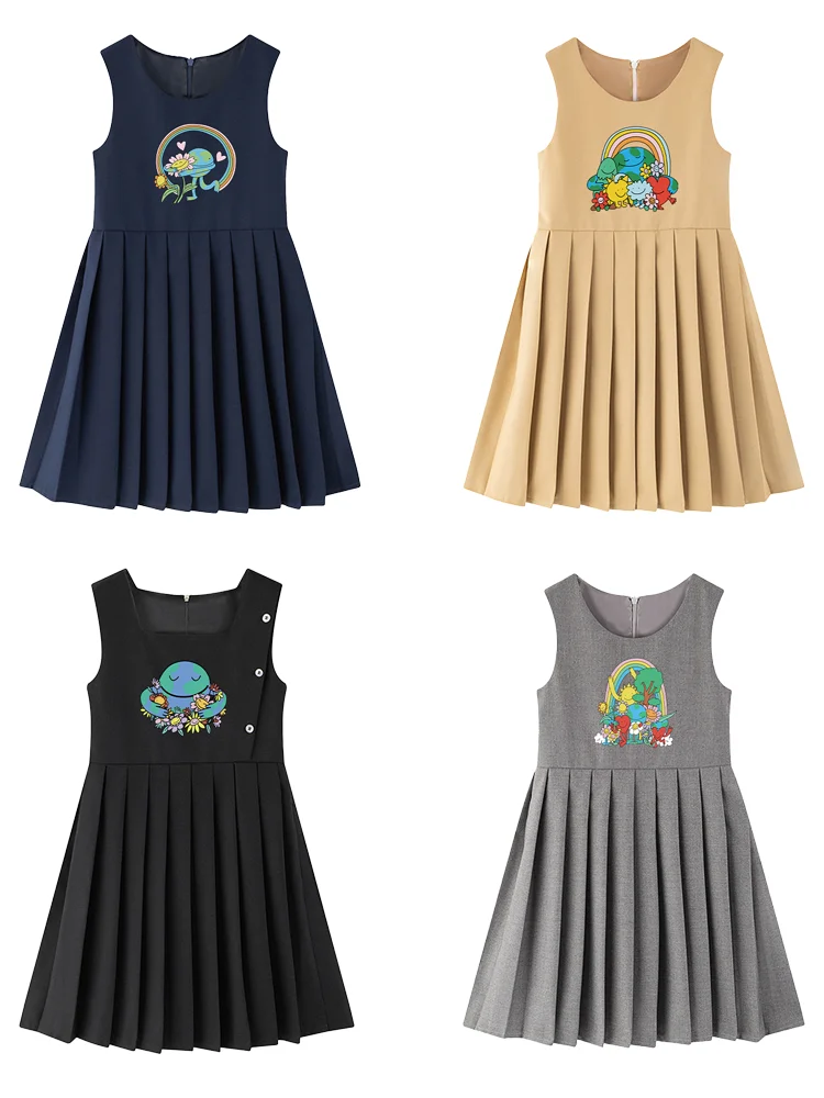 Cute sunflower girls dresses summer fashion Heart flower graphics print kids Sleeveless pleated skirt party child princess dress