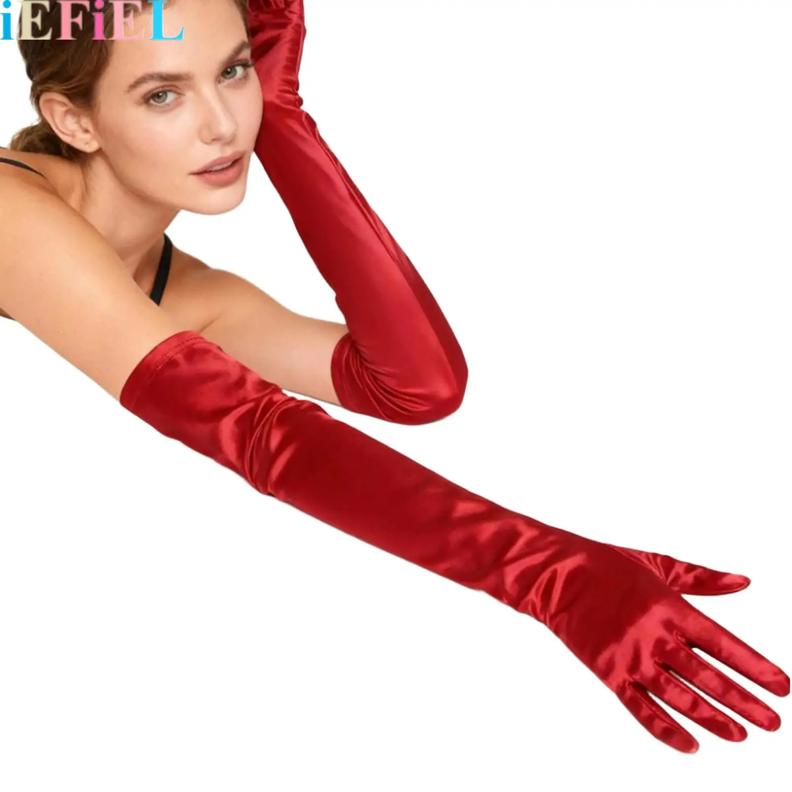 

Women Party Gloves Extra-long Highly Elastic Gloves Shimmer Glossy Five-finger Gloves for Club Outdoor Activities