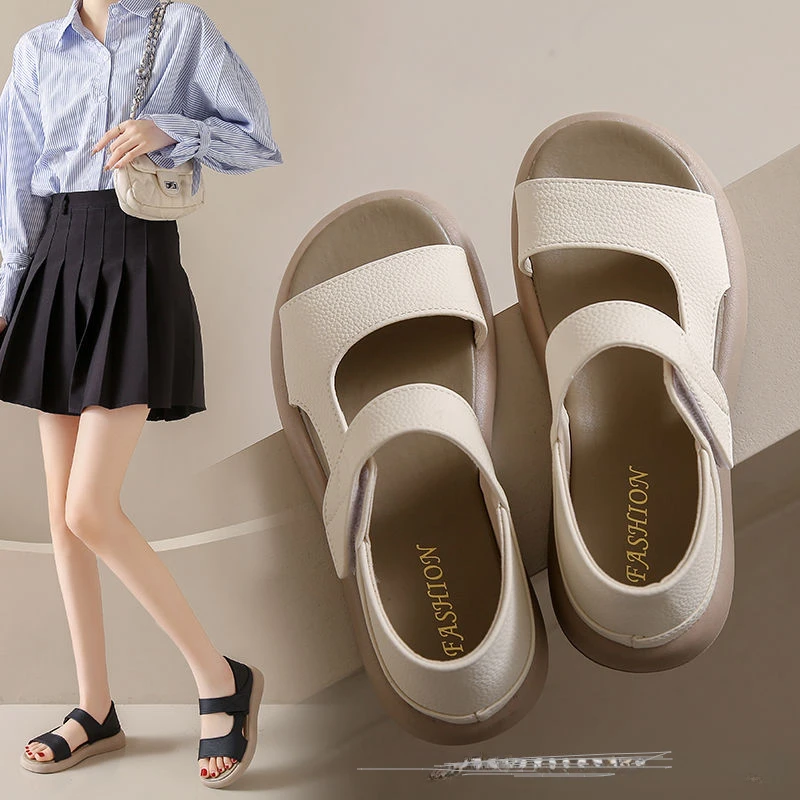 

Plus-size flat sandals 2024 summer breathable soft sole explosion non-slip Roman two-wear beach shoes