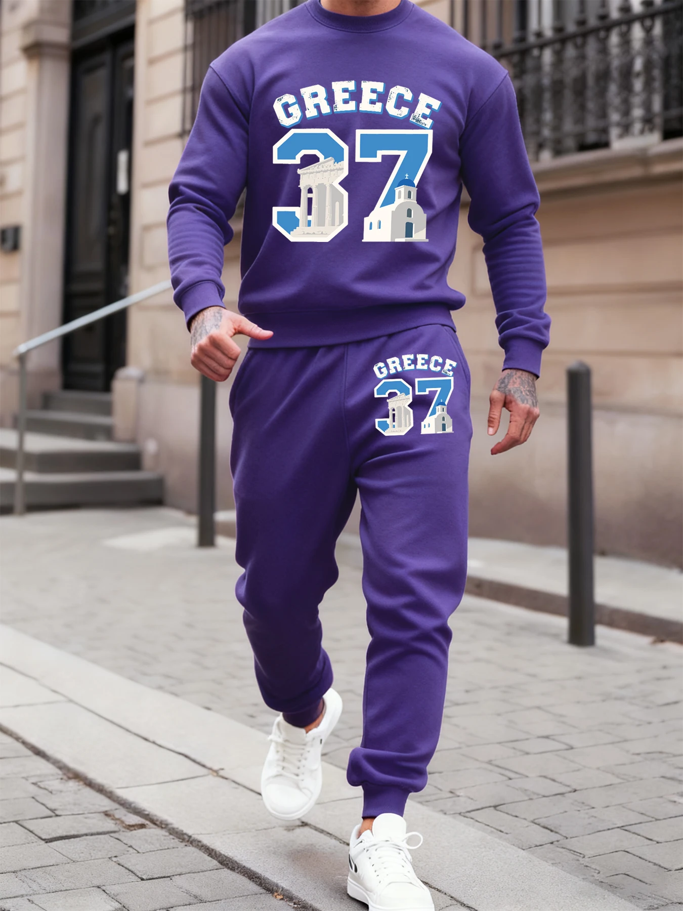 Griechenland Nummer 37 Drucke Männer Warme Winter Sweatshirt Set Hip Hop Herbst Trainingsanzug All-Match Mode Sweatpant Fleece Jogging Hosen
