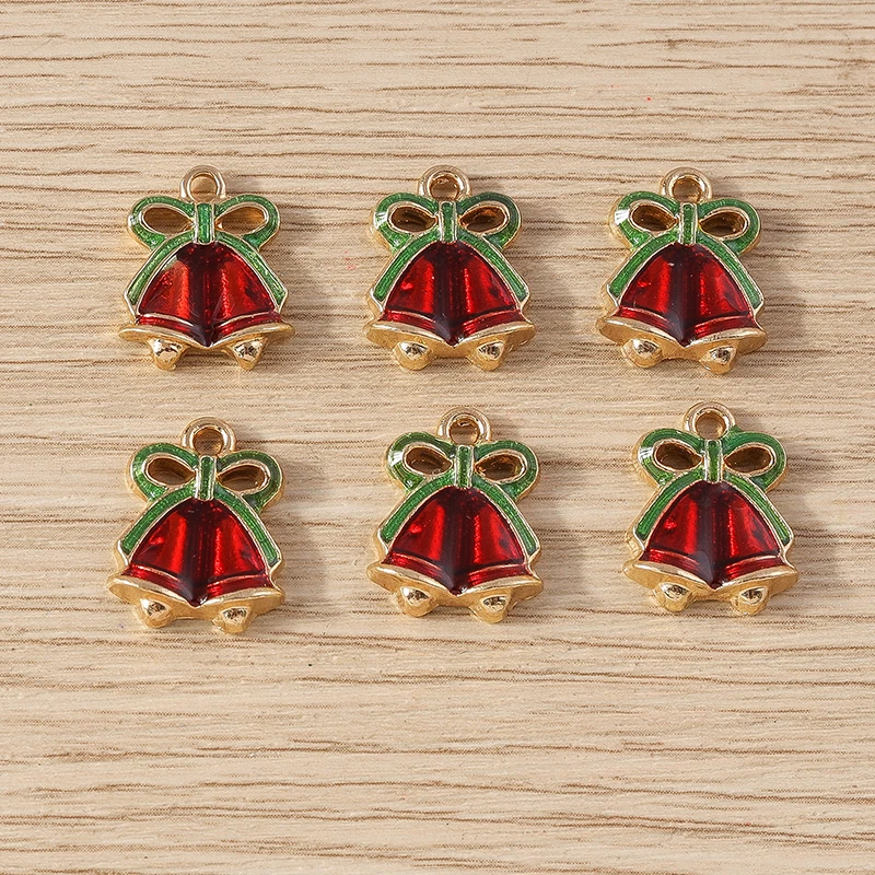 10pcs 13x16mm Cute Enamel Christmas Bell Charms Pendants for Jewelry Making Earrings Necklace Bracelets DIY Crafts Accessories