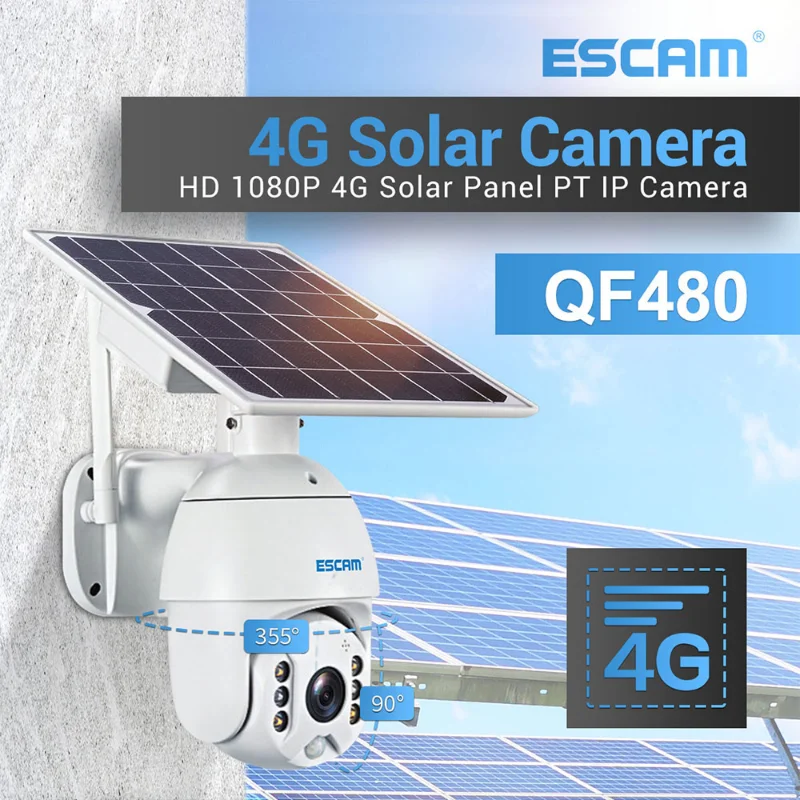 

QF480 1080P Cloud Storage PTZ 4G Battery PIR Alarm IP Camera with Solar Panel Night Vision IP66 Waterproof Two Way Audio