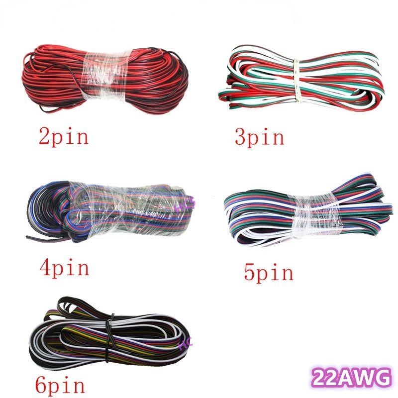 5m-100m 22awg 2pin 3pin 4pin 5pin 6pin Extension Electric Wire 5050 3528 RGB RGBW RGBWW RGBCCT LED Strip Extend Cable Connector