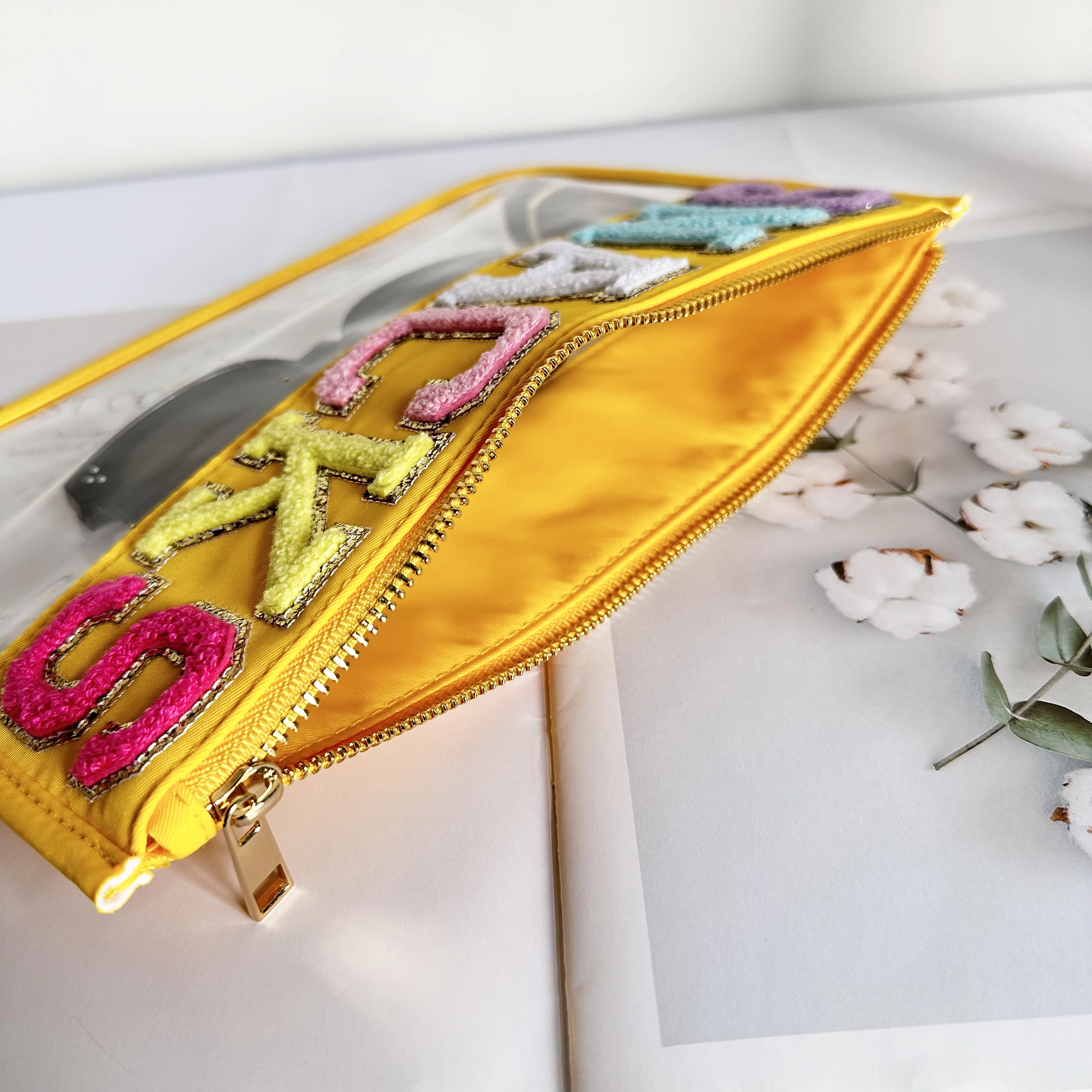 Transparent PVC embroidery cloth stickers travel travel waterproof cosmetic bag creative letters patch handheld makeup organizer