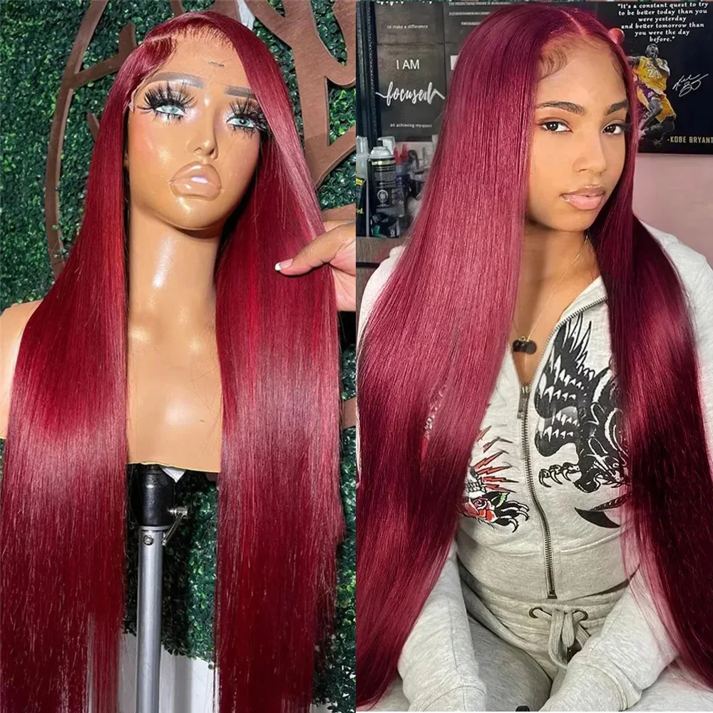 

Burgundy Transparent Lace Frontal Human Hair Wig 13x6 Glueless Red 99J Straight Colored 13x4 Lace Front Human Hair Wig For Women