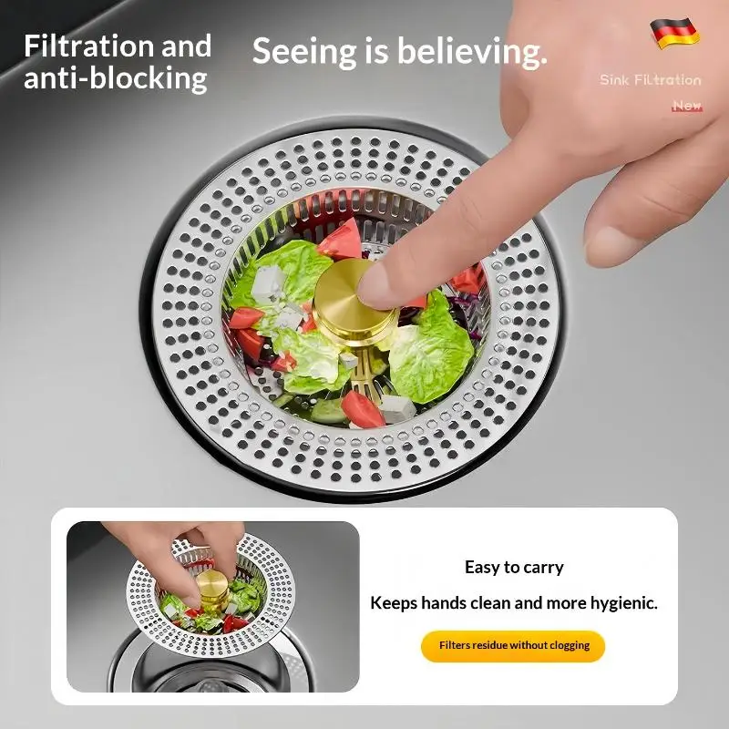 No Frequent Replacement Stainless Steel Sink Filter Screen Bounce Core Drain Plug Universal Anti-Clog Kitchen Strainer
