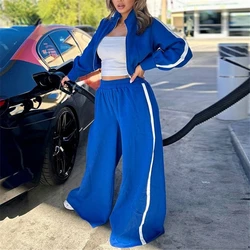 Women 2 Piece Set Tracksuits Fashion Zipper Long Sleeve Sweatshirts Crop Top +Baggy Pants Jogger Suits