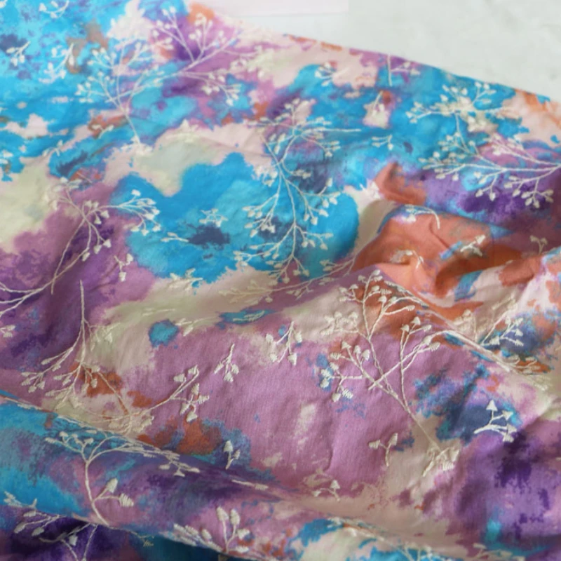 Tie-Dyed Cotton Embroidered Floral Fabric Niche Fashion Clothing Coat Pants Designer Sewing Fabric