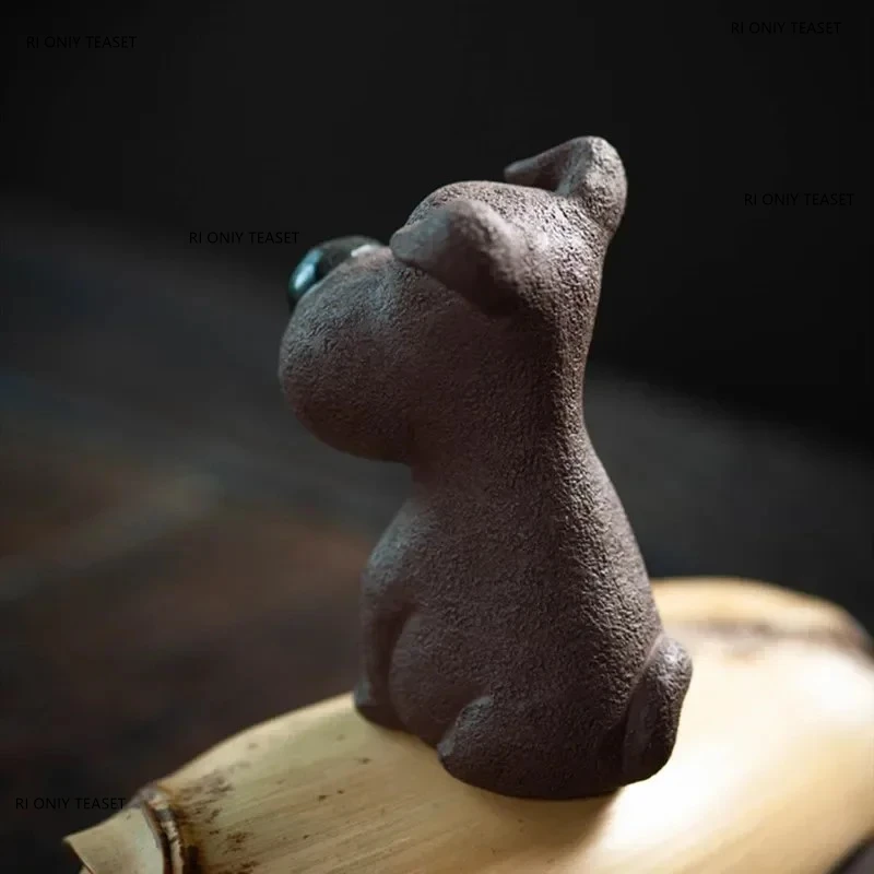 Yixing Handmade Purple Clay Tea Pet Lucky Dog Statue Ornaments Sculpture Tea Figurine Desktop Crafts Home Tea Set Decoration