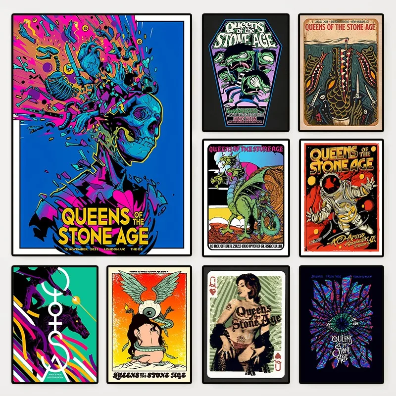Queens of The Stone Age Rock Metal Band Poster QOTSA Gig Music Album Cover Canvas Painting Wall Art for Living Room Home Decor