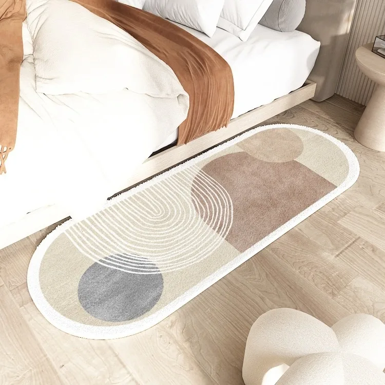 Bedside Oval Carpet Long Strip Bedroom Floor Mat Fluffy Soft Plush Foot Mats Japanese Striped Style Home Decoration Rug Alfombra