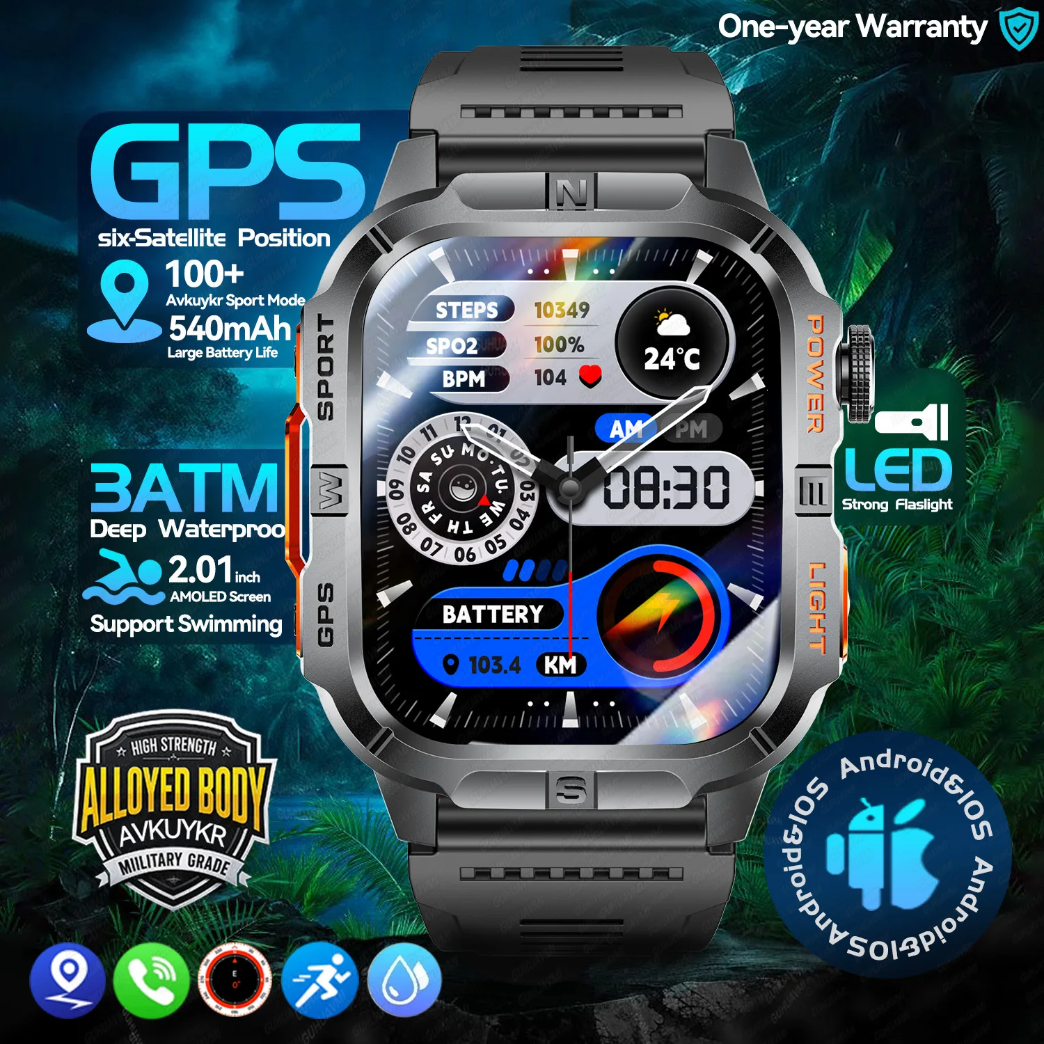 

2026 New GPS Position Outdoor Smart Watch Men 2.01inch HD AMOLED Compass 3ATM Waterproof Voice Call Sports Men Fitness Bracelets
