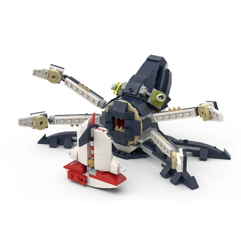 MOC Ocean Animal Shark Block Set Deep Sea Monster Sea Snake Double Headed Shark Model DIY Kids Assembly Toys Boy Birthday Gift