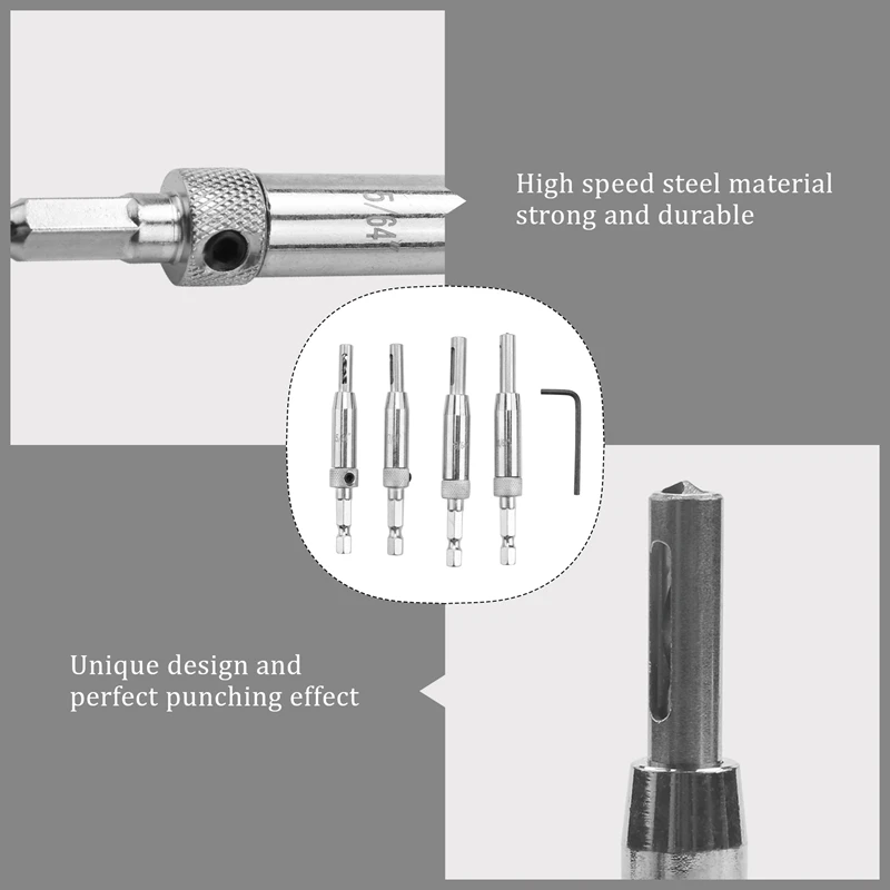 New Center Drill Bit Set 5 PCS Self Centering Hinge Tapper Core Drill Bit Set For Woodworking, Door Window Drill Bits