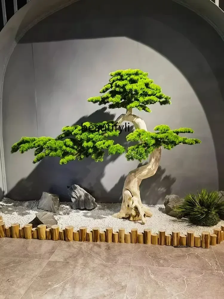 

CC Artificial Greeting Pine Modeling Indoor Artificial Tree Root Carving Wood Decoration Floor Ornaments Staircase Landscaping