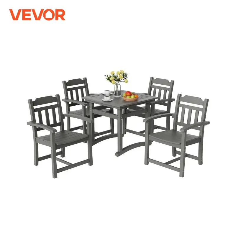 VEVOR Set da Pranzo da Patio 5 Pezzi, Tavolo e Sedie da Esterno, Set da Tavolo per Mobili da Giardino, Set per Piccolo Patio HIPS, per Prato, Terrazza, Cortile, Bordo Piscina, Grigio Chiaro