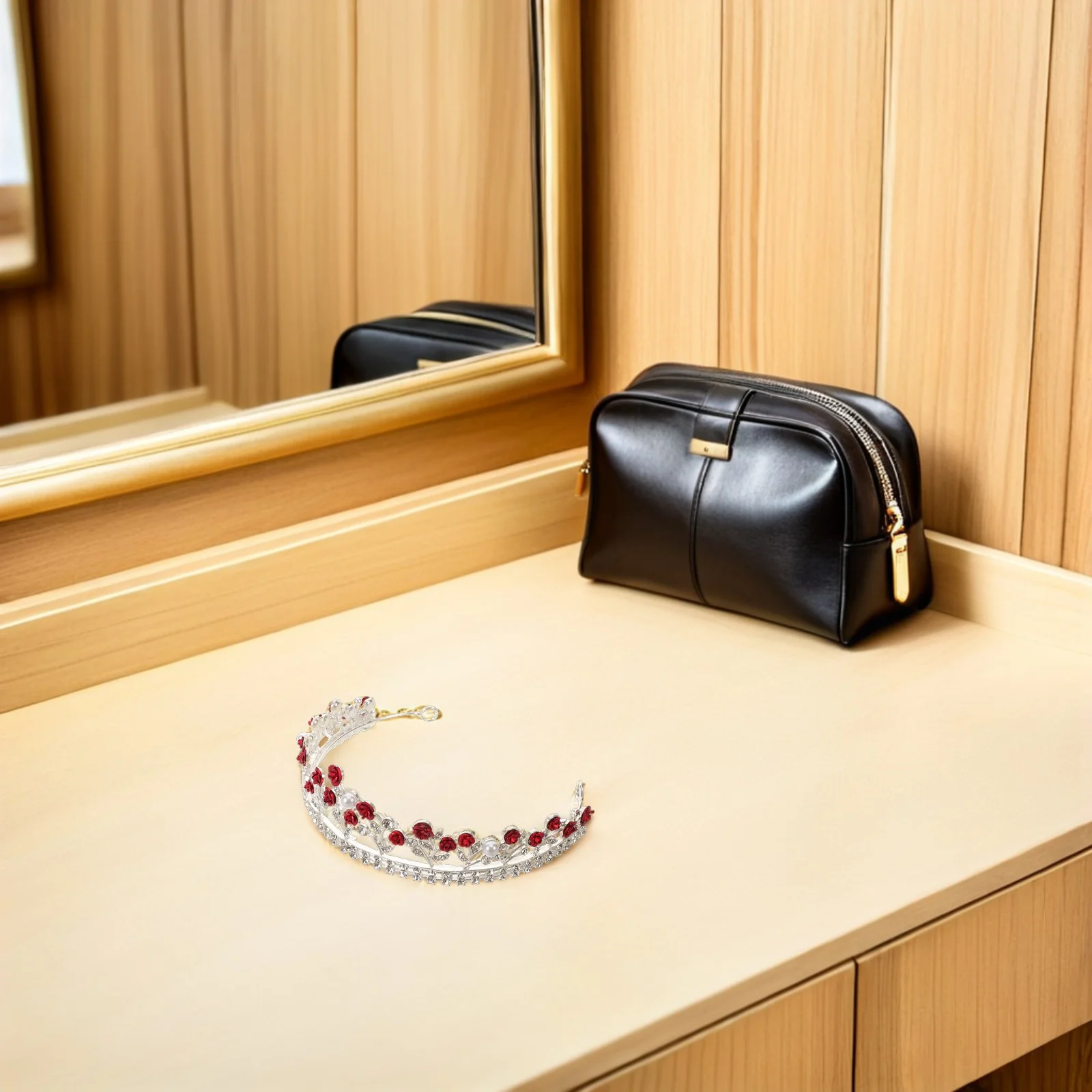 

Bridal Crown For Women Red Rose Rhinestone Headpiece Baroque Wedding Hair Accessory Bride Tiara Party Headdress Crown Hair