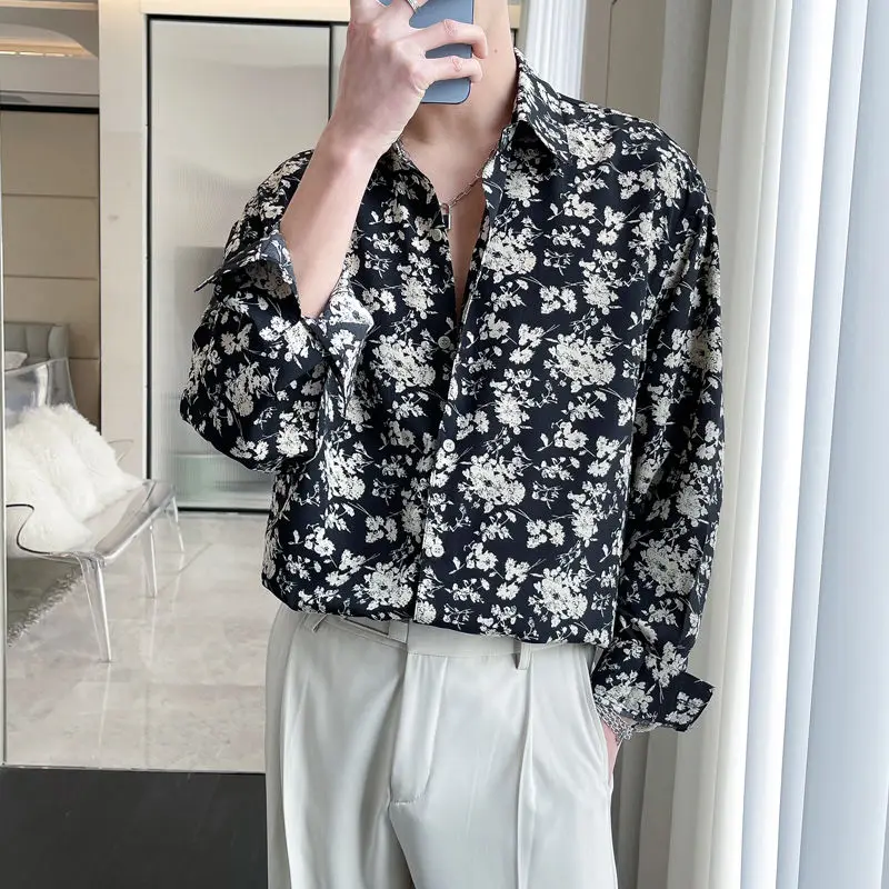 Printing Shirts Floral  Loose Temperament Fashionable Button Man Spring Summer Turn-down Collar Handsome Men\'s Clothing 2023