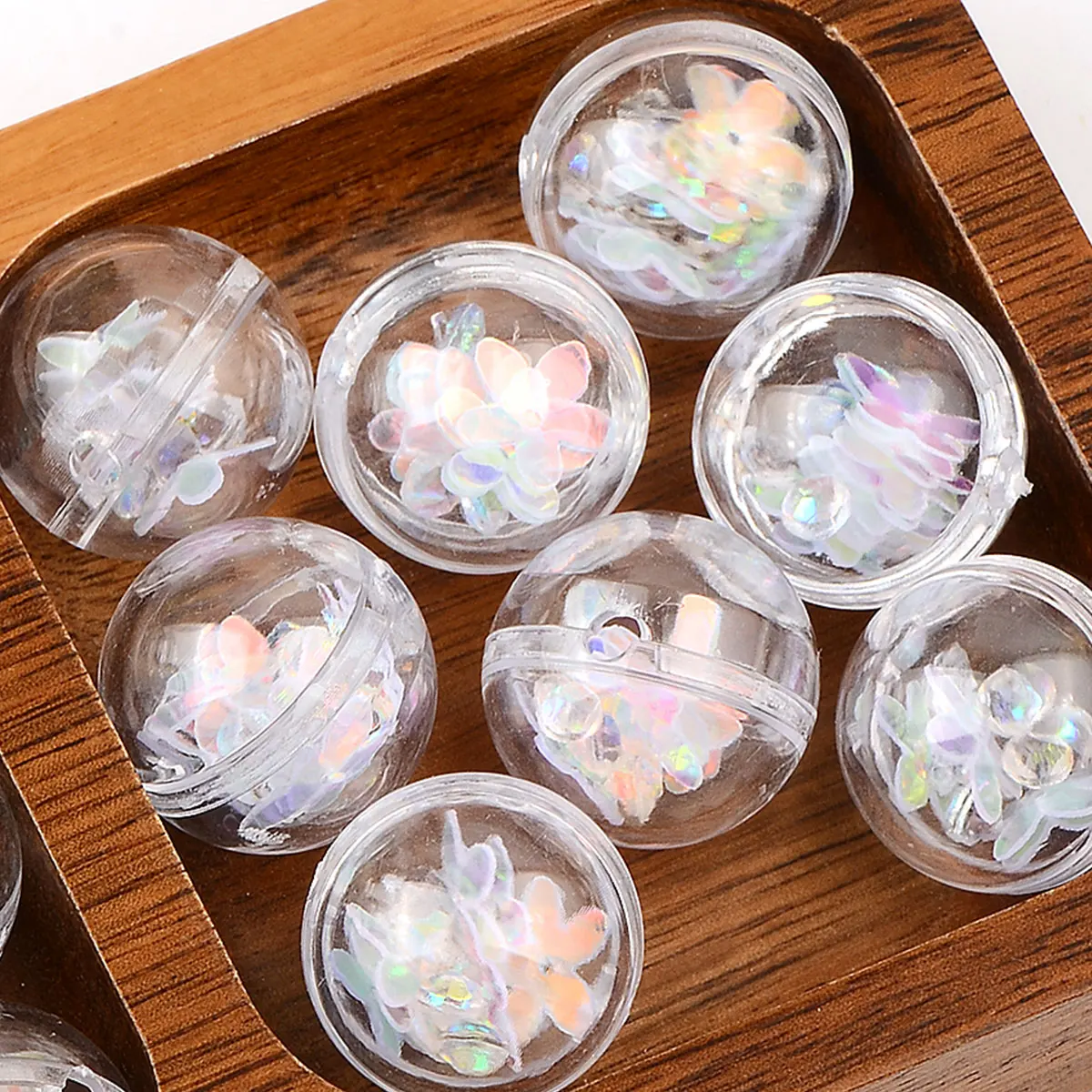 6pcs 2cm Random Color Mix Transparent Round Shape White Flower Shape Acrylic Beads For Jewelry Making DIY Phone Accessories