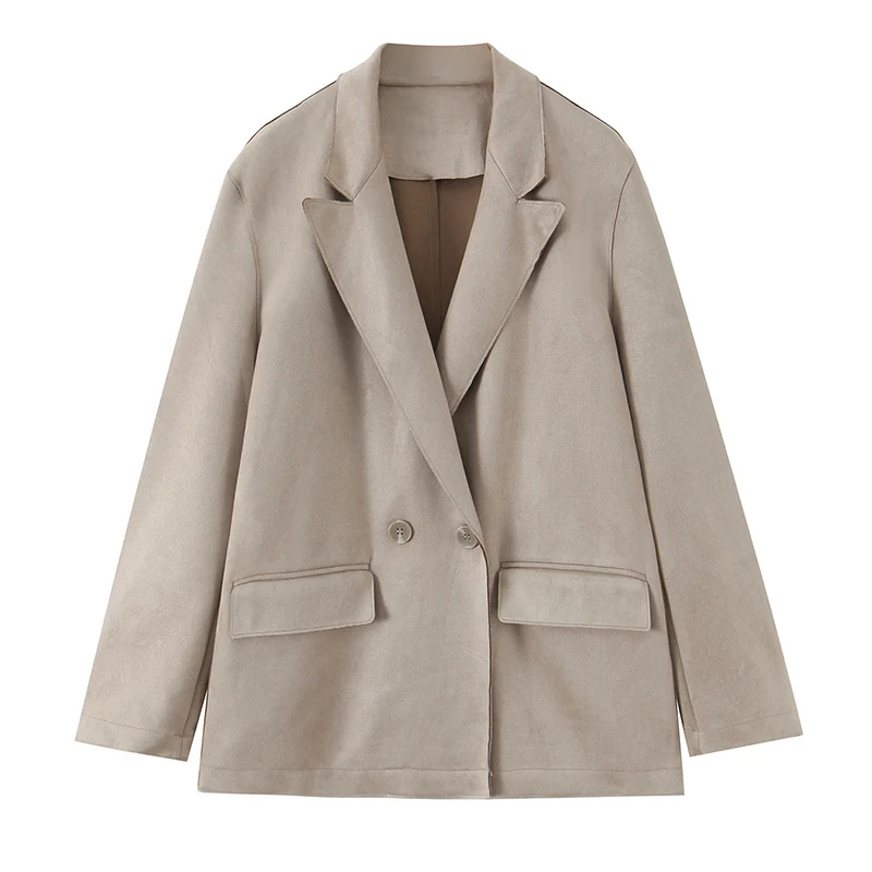 2025 Women Autumn Blazers Coats Casual Solid Loose Jacket Female Elegant Street Long Sleeve Suede Blazer Outerwear Clothing