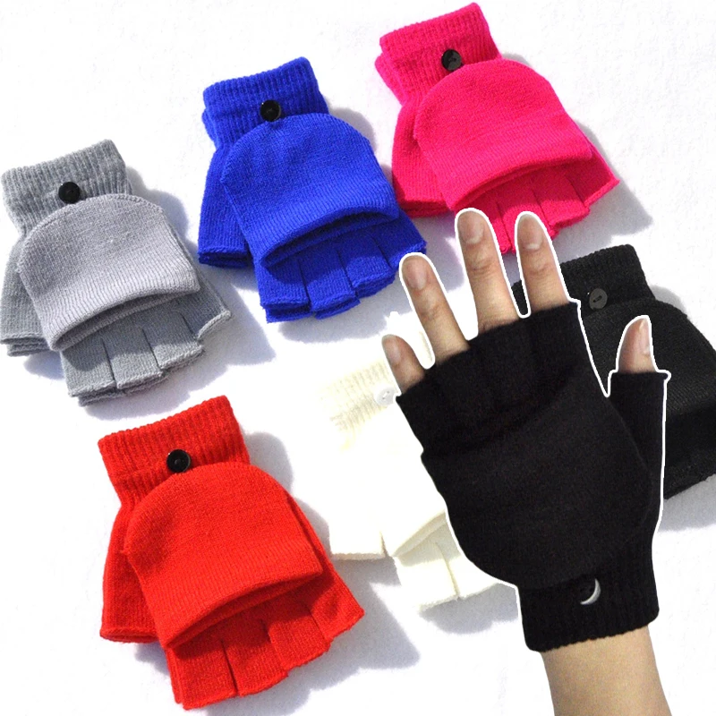 Manoplas cálidas de medio dedo para hombre y mujer, guantes con tapa para ciclismo al aire libre, accesorios de ropa informales, Unisex, 1 par, Invierno