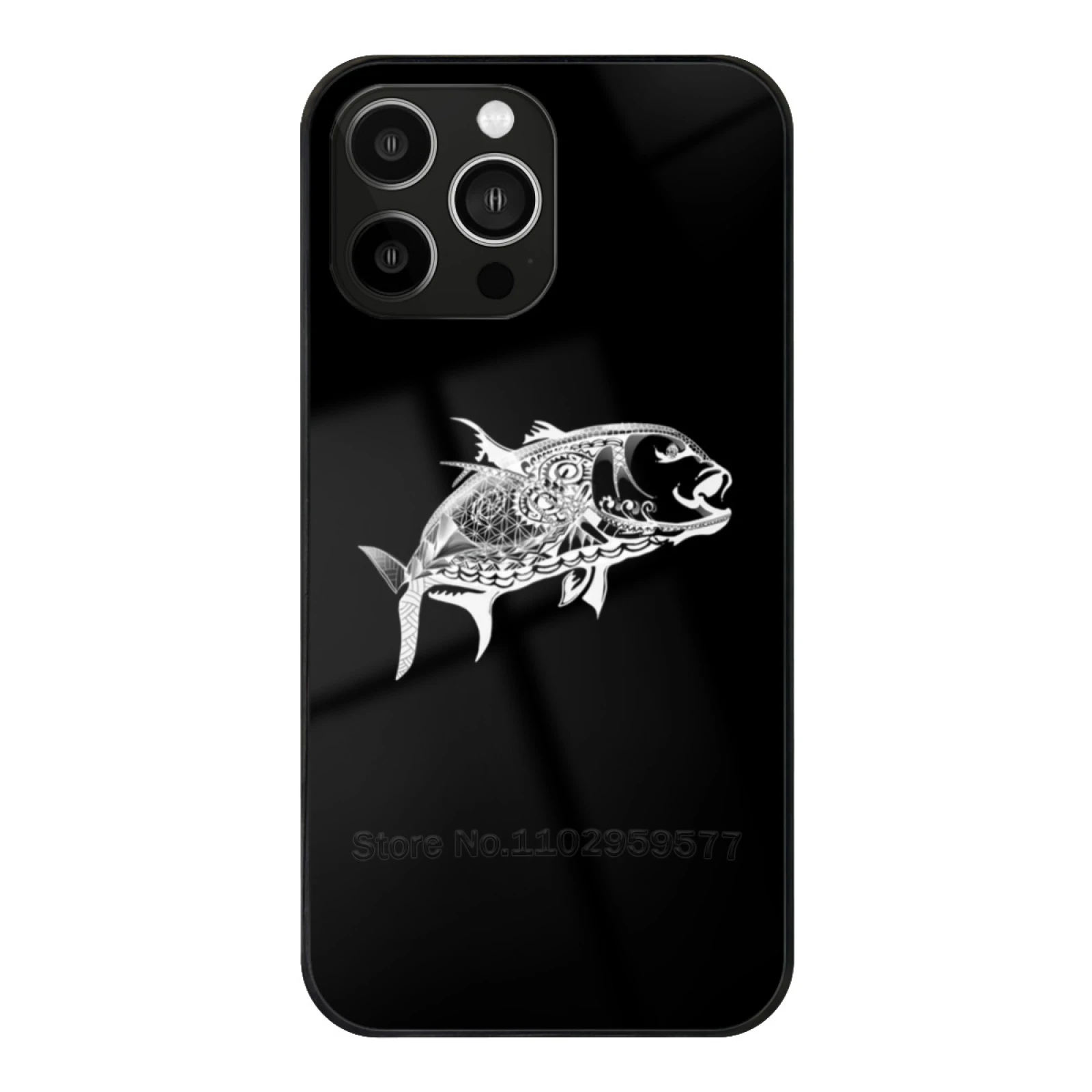 Hawaiian Ulua Giant Trevally With Tribal Pattern White Phone Case Tempered Glass Soft Edge Case For Iphone 15 14 12 13 11 X 6S